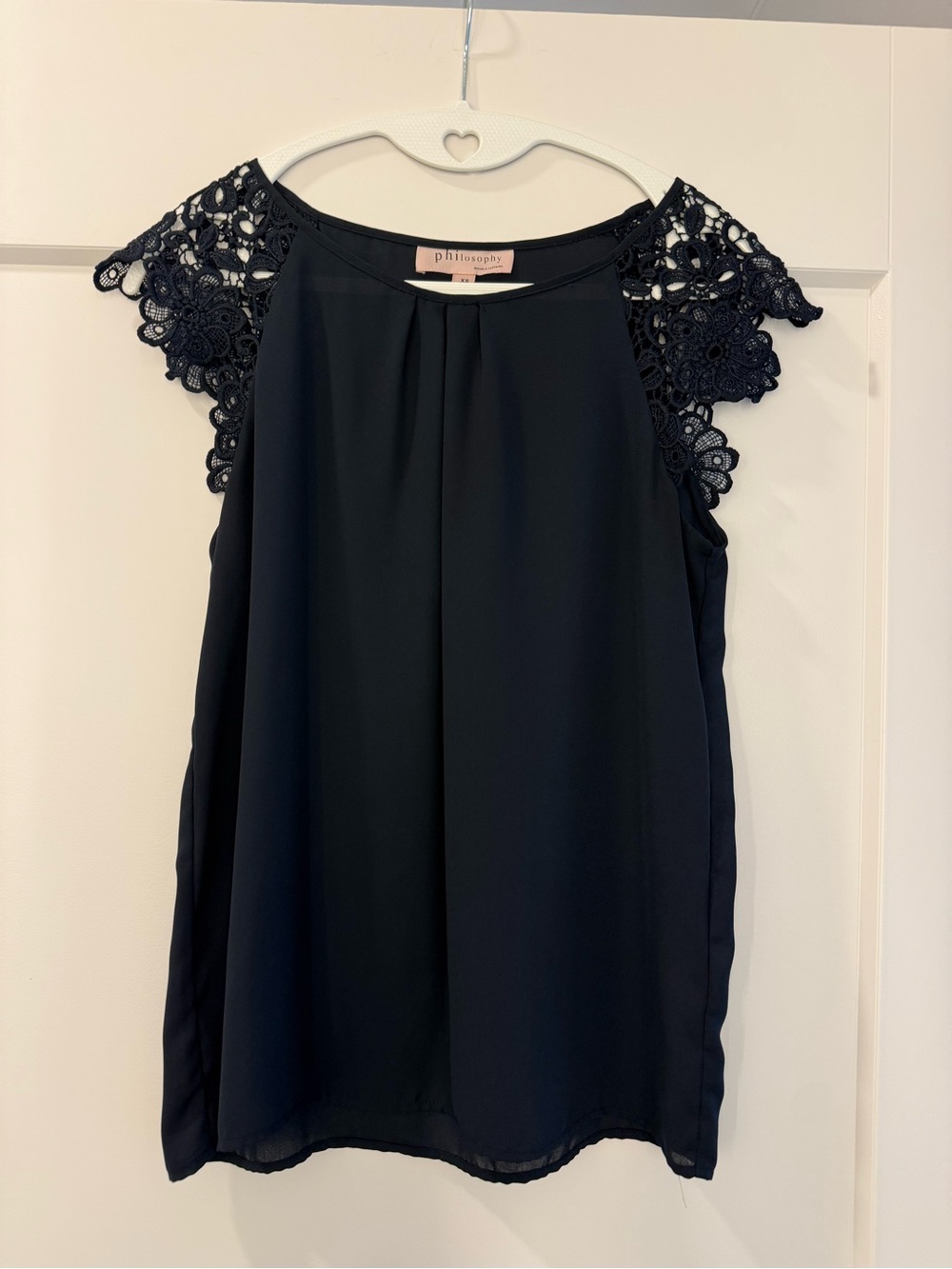Philosophy Black Sleeveless Top with Crochet Cap Sleeves